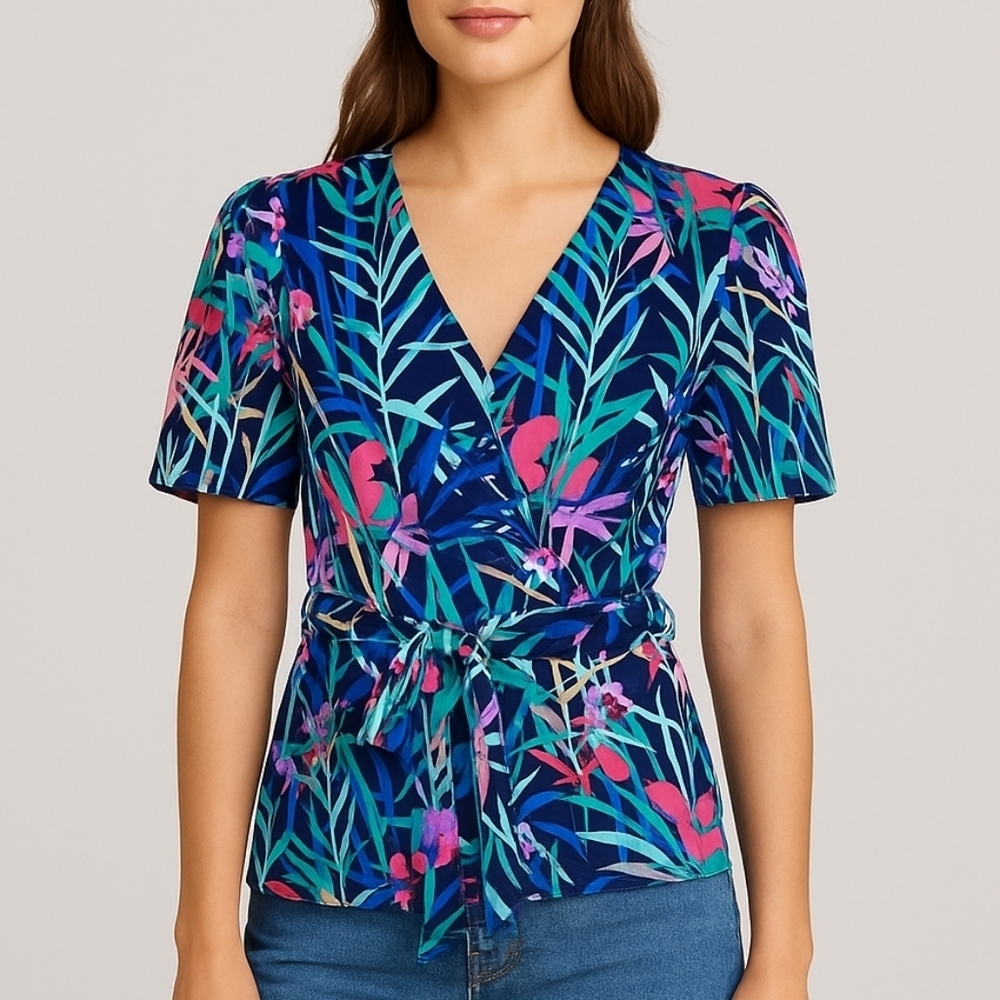 Only Floral Tie Waist Peplum Top
